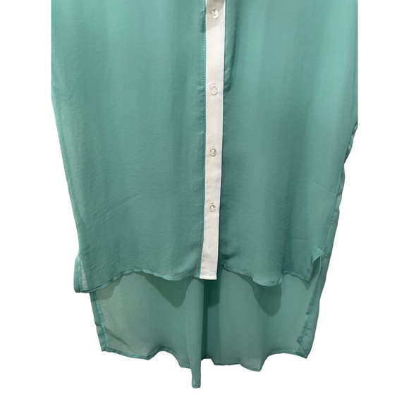 ROMEO & JULIET COUTURE MINT LEMON AND IVORY SHEER SLEEVELESS HI LOW BLOUSE SZ S - Picture 9 of 12